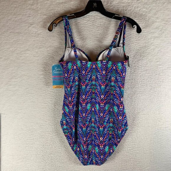 Swim Solutions Womens Tummy Control Shirred‎ One Piece Swimsuit Size 12 NWT 9402 - Picture 8 of 10